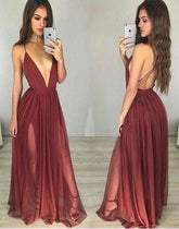 Burgundy V neck Tulle Simple Long Prom Dress, Party Dresses, Evening Dress